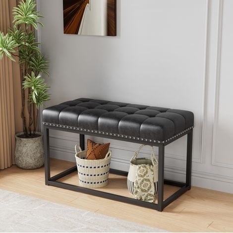 Banquette rembourrée capitonnée avec rivets, noir, 91.4 cm (1/5)