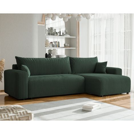 Ecksofa mit Schlaffunktion LUNA MAX in Stoff Poso Grün Ottomane Rechts