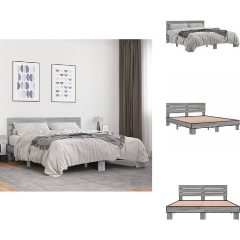 Cadre de lit sans matelas sonoma gris 150x200 cm - Cadre De Lit - Lit Double - Sommier - Literie - Meuble Chambre (1/5)