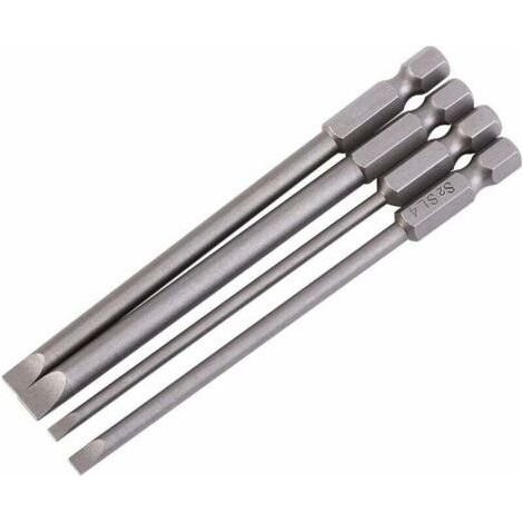 4Pcs Magnetic Alloy Steel S2 Flat Head Screwdriver Bit 1/4" 100mm (1/5)