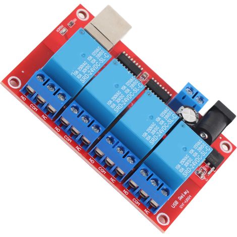 Module relais 4 canaux avec pilote USB, carte relais CC sans fil, commande par ordinateur, carte PLC, 3 modes de fonctionnement, 24 V (1/5)