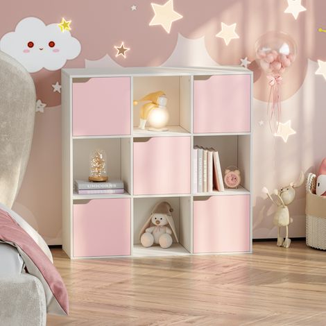Estantería de cubos infantil Ljunshund 90x90x30 cm - Blanco/Rosa [en.casa] (1/5)