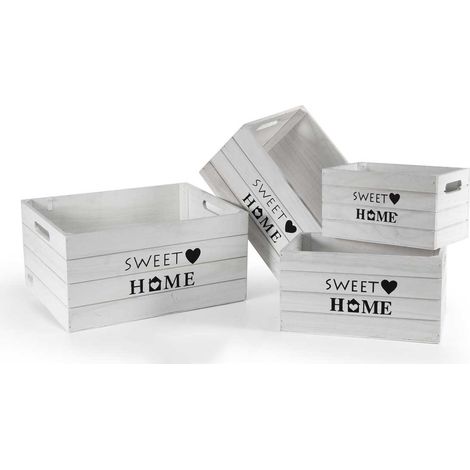 SET 4 CASSETTE DECORATIVE SWEET HOME IN LEGNO BIANCO STILE SHABBY (1/2)