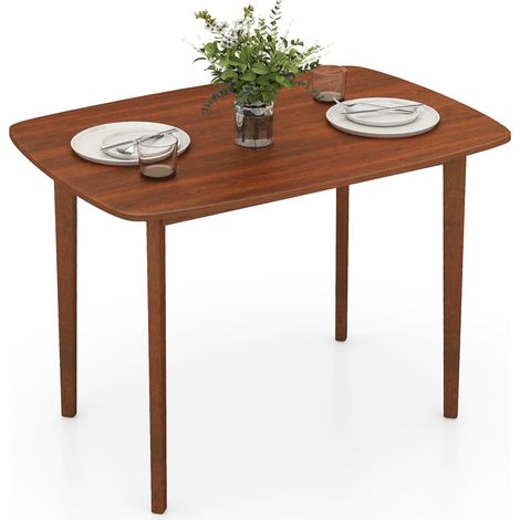 COSTWAY Tavolo da Pranzo in Legno per 2-4 Persone, Tavolo Rettangolare con Gambe in Legno di Gomma, Scrivania in Stile Rustico per Piccoli Spazi in Appartamento, Ufficio Domestico e Soggiorno (1/5)