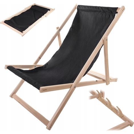 KADAX Liegestuhl aus Holz, Klappbare Sonnenliege bis 120 kg, Schwarz (1/5)