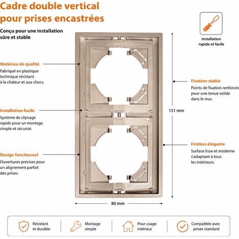 Plaque de finition murale double verticale série Z 2 postes doré mat Soft Touch 150 × 80 mm 2 gang frame vertical 18 × 11 × 8 cm 160 g – Livraison gratuite