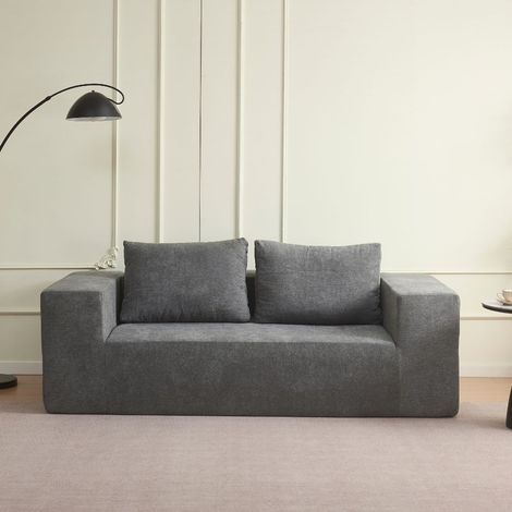 Divano sottovuoto 3 posti Kelly in tessuto grigio chiaro con imbottitura in schiuma 200x100x76H (1/4)