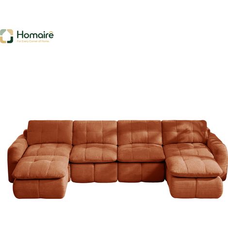 Canapé modulable en chenille orange avec accoudoirs 334 x 160 x 68 cm HOMAIRE (1/5)