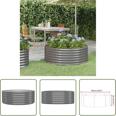The Living Store Lit surélevé de jardin Acier enduit de poudre 100x100x36cm gris - Jardiniere Exterieure - Bac A Fleurs - Plante Grimpante - Decoration Jardin - Pots De Fleurs (1/4)