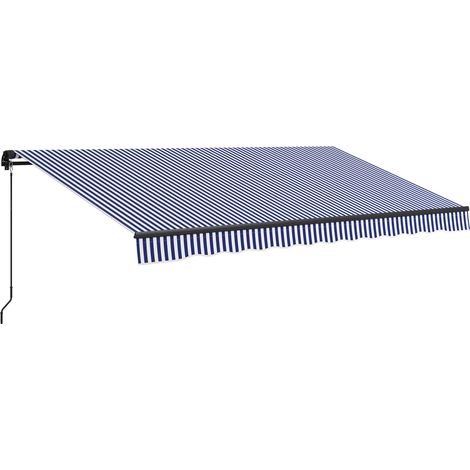 Store banne, store de terrasse, avec manivelle, résistant aux intempéries, 400 cm x 300 cm, couleur bleu et blanc, pour balcon et jardin (1/5)