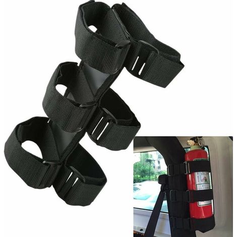 Supporto per estintore per auto nero, staffa regolabile per estintore con cinghie di fissaggio per Jeep (1/5)