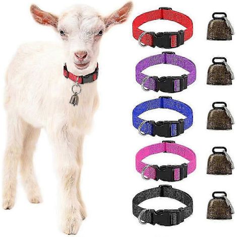 Filiyano-Lot de 5 colliers pour chèvres (avec clochettes), compatibles avec les petits animaux de compagnie, les moutons et les bovins (1/5)