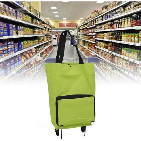 [Caddie de Shopping] Caddie à Roues Pliable, Sac de Transport en Toile Multifunctionnel Portatif, Capacité Grande, Résistant aux Intempéries, Vert (1/5)