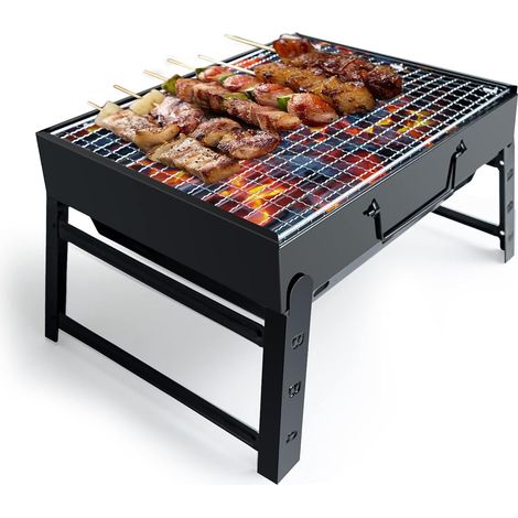 Esta barbacoa de carbón portátil y plegable es perfecta para picnics, acampadas y viajes. (1/4)