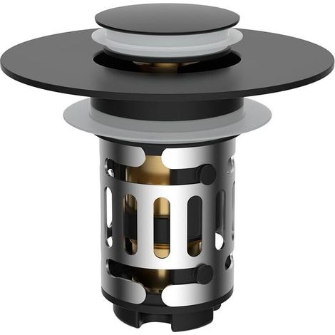 Bouchon Lavabo Salle de Bain avec Filtre de Drain,Bouchon Baignoire Universel à Noyau en Laiton à Pousser avec Filtre Amovible,Bonde Lavabo 25-46mm,Remplaçant de Bouchon de Vidage - Noir (1/5)