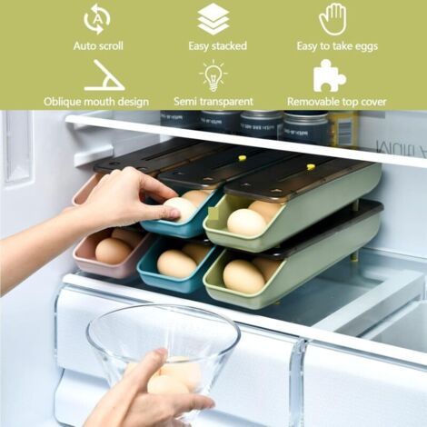 NALOOKAMIC conteneur d'oeufs réfrigérateur pack de 2, porte - oeufs réfrigérateur, bac de rangement d'oeufs, rangement d'oeufs réglable et peu encombrant (vert, pack de 2)