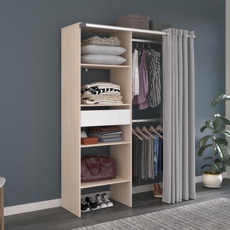 Dressing ouvert avec rideau et étagères 202 cm blanc