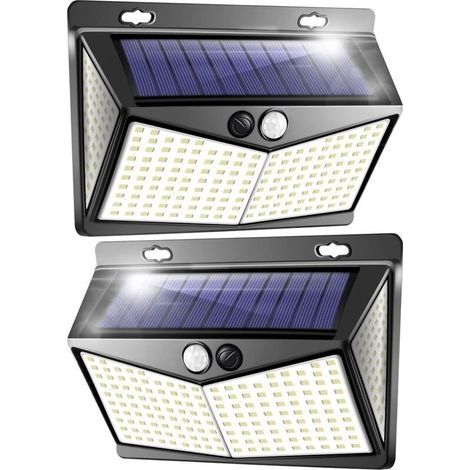 Lampe Solaire Exterieur, Projecteur LED Exterieur Detecteur de Mouvement 208 Led Ip65, Lumiere Spot LED Solaire Exterieur, Eclairage Exterieur avec Detecteur,Applique Murale pour Jardin Piscine-2 Pack