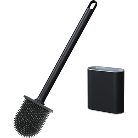Silicone toilet brush with wall mount, long non-slip handle, professional drying (black) - AquaForge (1/5)