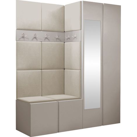 Conjunto para recibidor Pinis X, Cachemira, 186x158x46cm, Espejo, Aglomerado laminado, Tapiz, Colocada, Montada en la pared