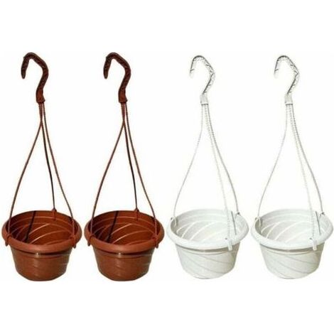 Seau de pot de fleur suspendu avec trou de drainage pour jardin/balcon/décoration de la maison (4 pièces). (Blanc + Rouge) (1/4)