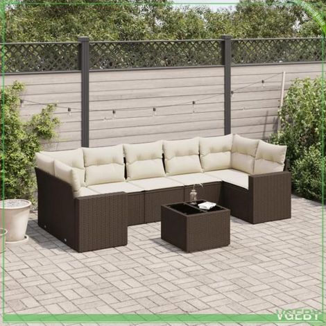Salon de jardin - 8 pcs modulable - Résine tressée marron - Rangement étanche - Coussins déhoussables (1/3)