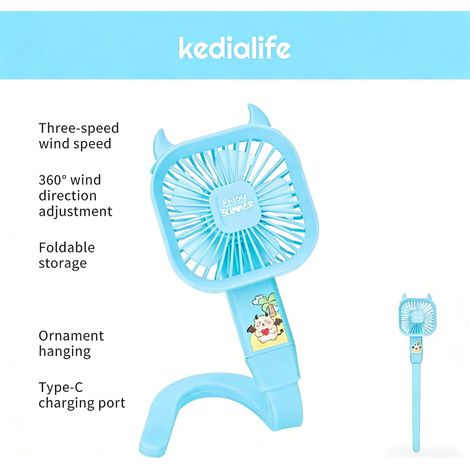 (Bleu) Mini ventilateur de poche pour bébé, rechargeable par USB et rotatif à 360°, flexible et portable. (1/5)