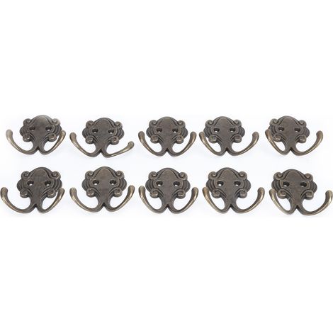 Lot de 10 crochets porte-manteaux rétro, robustes et durables, doubles, pour manteaux, écharpes, sacs et serviettes. (1/5)