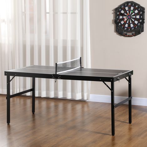 Tavolo da ping pong pieghevole con struttura in alluminio e rete per uso interno ed esterno, 152x76x72 cm, nero.