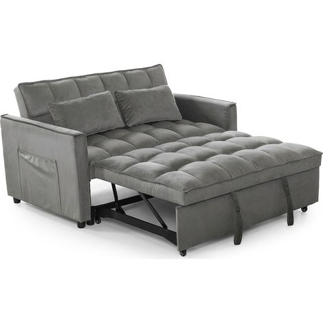 Sofa Cama de Matrimonio Paulo 134cm, Gris en terciopelo
