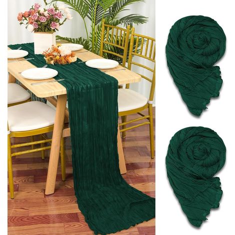 Lot de 2 Chemins de Table en étamine en Vert Foncé, 90 x 400cm en Tissu de Gaze Rustique, Vert décoration de Table de Mariage Nappe pour fête de Mariage Douche Nuptiale décorations de Table (1/5)