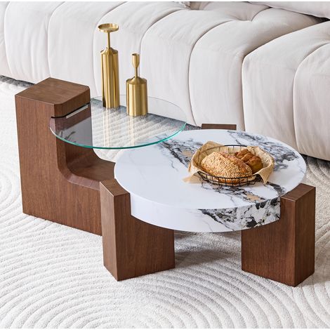 Conjunto mesas centro 2 piezas MDF y cristal OKMYHOME (1/5)
