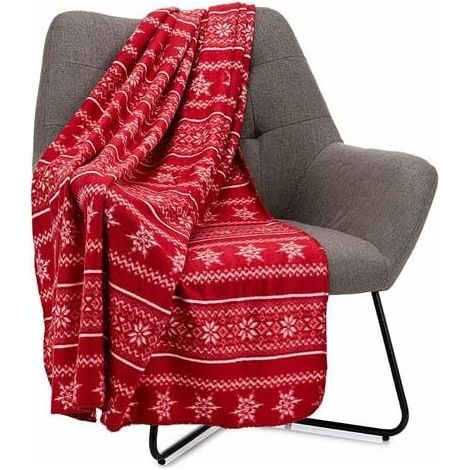 Christmas Fleece Throw - Large Fluffy Microfiber Blanket for Bed Couch Couch - Cozy and Warm Plush for Winter - Nordic Scandinavian Red (50" x 60") (1/5)