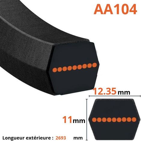 Courroie lisse hexagonale AA104, Longueur extérieur: 2693mm