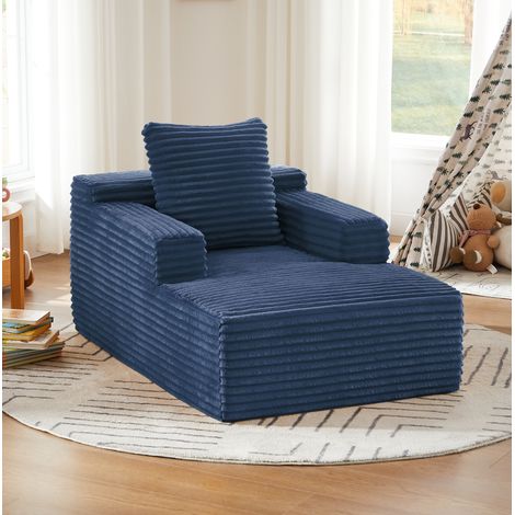 Méridienne convertible bleue en velours côtelé avec rembourrage confortable sans montage (1/5)