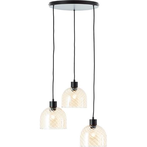 Lampe suspendue 3 lumières Casto noir avec verre ambré - 60109/20