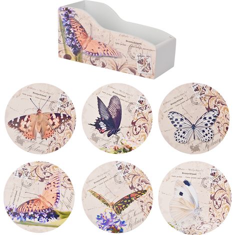 Dessous de verre en bois, lot de 6, avec boîte de rangement (1/4)