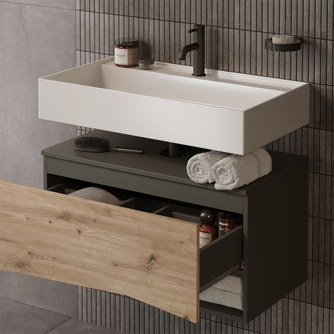 Mueble bajo lavabo Willow, Artesano, 80 x 42.8 cm con cajón, Vicco (1/5)