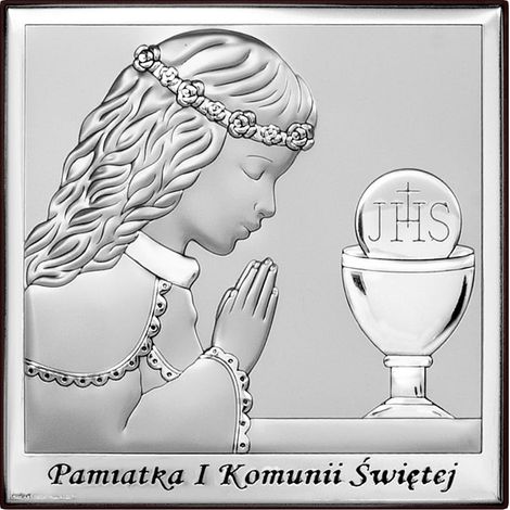 Quadro in argento per bambina come ricordo della sua prima Comunione + incisione 6568A 8 x 8 cm (1/5)
