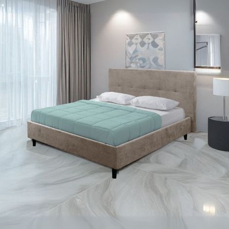 Letto matrimoniale con rete inclusa Snello tessuto colore tortora