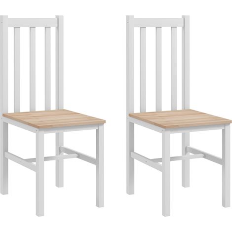 Lot de 2 chaises de salle à manger et cuisine avec dossier à lattes, structure en bois de pin, 38,5x47,5x99 cm, blanc (1/5)