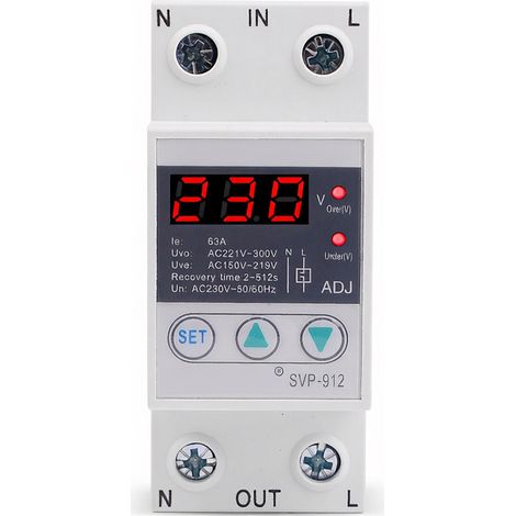 Protector de sobretensión/subtensión ajustable Reinicio automático y doble pantalla Limitador de voltaje multifunción Para equipos sensibles y talleres