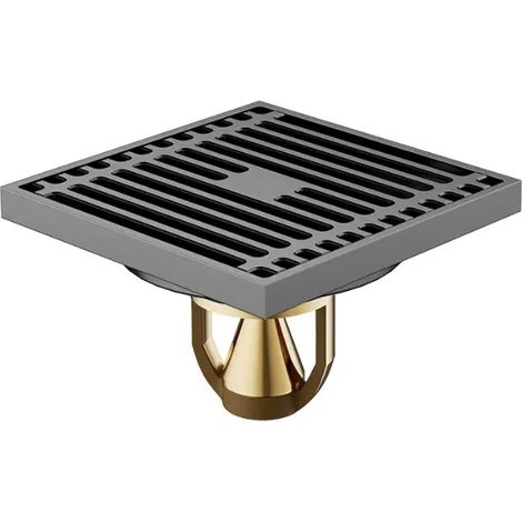 (10X10 grey T)square deodorant floor drain, all-copper large displacement gray brushed floor drain, Bathroom dry area invisible floor drain (1/4)