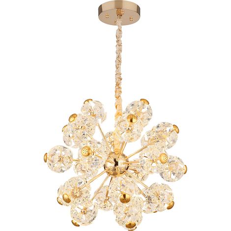 Pendelleuchte Hängelampe LED Deckenleuchte Metall Goldfarbe Glaskristalle 65 cm (1/5)
