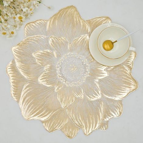 Set de table floral doré en vinyle - KAGOLOW - Lot de 6 - Diamètre 38 cm - PVC - Imperméable (1/5)