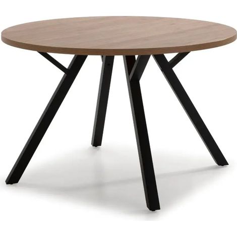 ILOA - Table à manger ronde 120 cm pieds en métal noir - Chêne clair