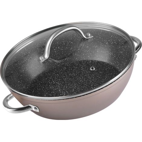 Topf MagicHome Coffee Brown Line, flach, 26 cm, 2800 ml, mit Deckel, Backform für Ofen