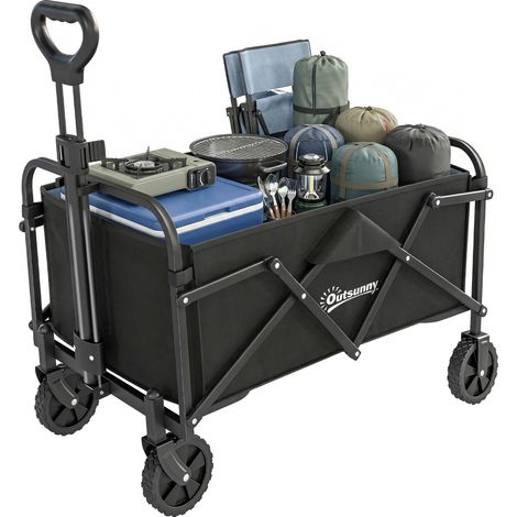 Chariot de jardin pliable 68 kg roues mango ajustable 81x45x89 cm Noir