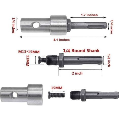 Adaptateur de perceuse tarire, adaptateur filetage, mandrin sans cl 1/2\", tige ronde M13 x 15 mm (1/3)