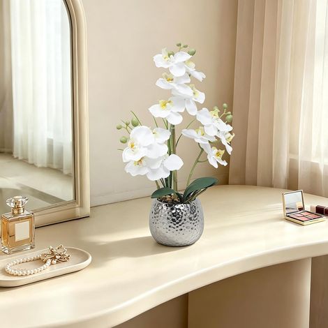 Fleur Artificiel Phalaenopsis Orchidée en Pot Céramique Bonsaï Décoration Orchidée Blanche Orchidée en Soie la Saint-Valentin, la Fête des Femmes, Cadeau pour Les Mères 39CM (1/5)